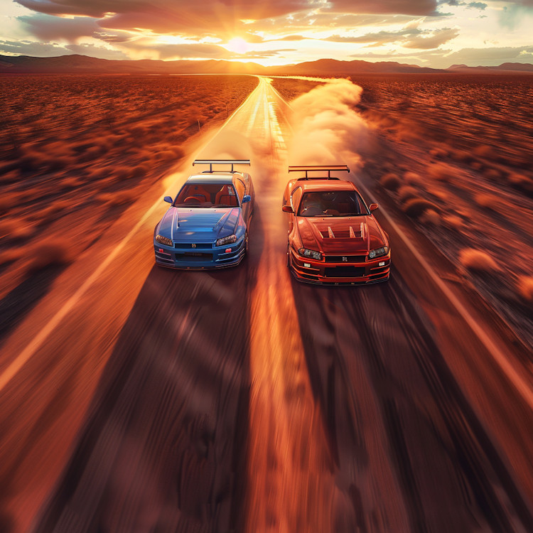 A_metallic_blue_Nissan_Skyline_GT-R_and_a_fiery_red__c409eb15-c54f-4012-bd56-91efaaaa276f.png