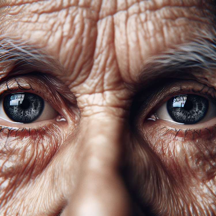 A close-up, photorealistic portrait of a woman's beautiful, expressive eyes
